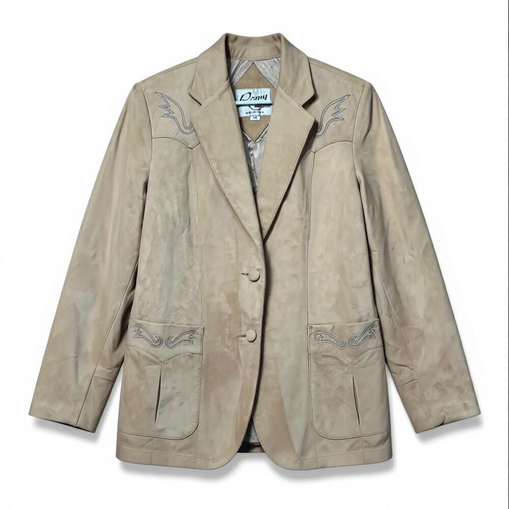 Remy Leather Vintage 100% Suede Leather Western Embroidered Blazer Jacket 14